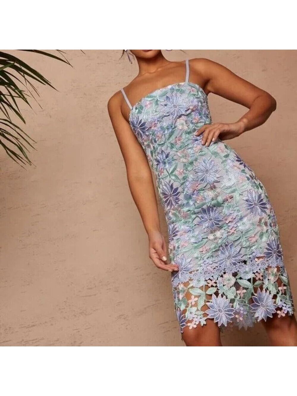 Chi Chi London Crochet Cami Bodycon Midi Dress in Blue - Picture 2 of 5
